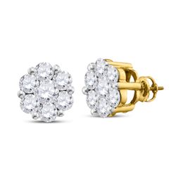 14kt Yellow Gold Womens Round Diamond Flower Cluster Screwback Stud Earrings 2.00 Cttw