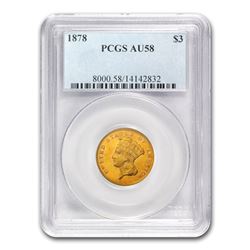 1878 $3 Gold Princess AU-58 PCGS