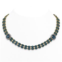 39.55 ctw London Topaz & Diamond Necklace 14K Yellow Gold