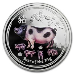 2019 Australia 1 oz Silver Lunar Pig Proof (Colorized)