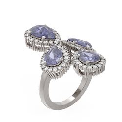 6.78 ctw Tanzanite & Diamond Ring 18K White Gold