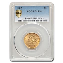 1902 $5 Liberty Gold Half Eagle MS-64 PCGS