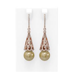 3 ctw Diamond & Pearl Earrings 18K Rose Gold