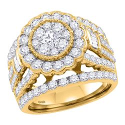 14kt Yellow Gold Womens Princess Diamond Flower Cluster Bridal Wedding Engagement Ring 3.00 Cttw