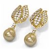 Image 3 : 4.77 ctw Diamond Golden Pearl Earrings 18K Yellow Gold