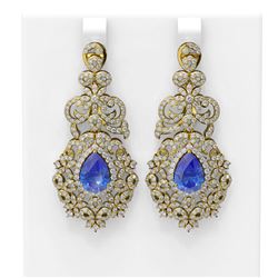 12.62 ctw Tanzanite & Diamond Earrings 18K Yellow Gold