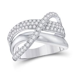 14kt White Gold Womens Round Diamond Modern Crossover Band Ring 1.00 Cttw