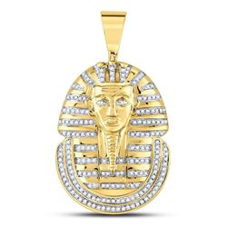 10kt Yellow Gold Mens Round Diamond Pharaoh Face Charm Pendant 5/8 Cttw