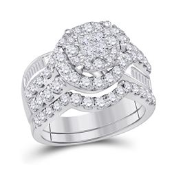 14kt White Gold Womens Princess Diamond Bridal Wedding Engagement Ring Band Set 1-3/4 Cttw