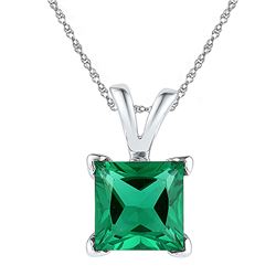 Sterling Silver Womens Princess Lab-Created Emerald Solitaire Pendant 1-1/3 Cttw