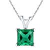 Image 1 : Sterling Silver Womens Princess Lab-Created Emerald Solitaire Pendant 1-1/3 Cttw