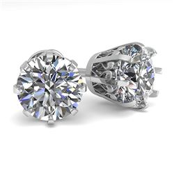 3 ctw VS/SI Diamond Stud Solitaire Earrings Vintage 14k White Gold