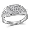 Image 1 : 10kt White Gold Mens Round Prong-set Diamond Square Cluster Ring 1/4 Cttw