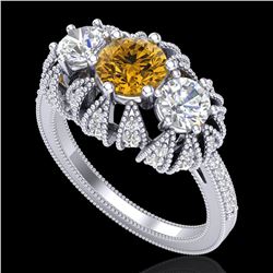 2.26 ctw Intense Fancy Yellow Diamond Art Deco Ring 18k White Gold