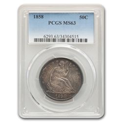 1858 Liberty Seated Half Dollar MS-63 PCGS