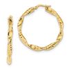 Image 2 : 14k Solid Gold Polished & Textured Twisted Hoop Earrings