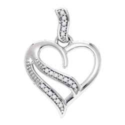 Sterling Silver Womens Round Diamond Heart Pendant 1/20 Cttw