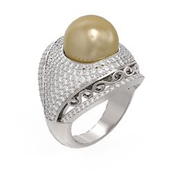 2.5 ctw Diamond & Pearl Ring 18K White Gold
