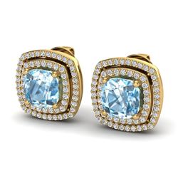 4.05 ctw Sky Blue Topaz & Micro VS/SI Diamond Earrings 18k Yellow Gold