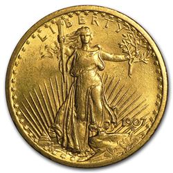 1907 $20 Saint-Gaudens Gold Double Eagle BU