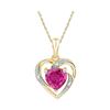 10kt Yellow Gold Womens Round Lab-Created Pink Sapphire Heart Pendant 1.00 Cttw