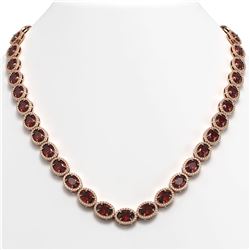 50.08 ctw Garnet & Diamond Micro Pave Halo Necklace 10k Rose Gold