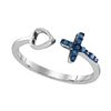 Image 1 : Sterling Silver Womens Round Blue Color Enhanced Diamond Cross Heart Bisected Band Ring 1/10 Cttw