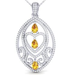 3.50 ctw Yellow Sapphire & Micro Diamond Heart Necklace 18k White Gold