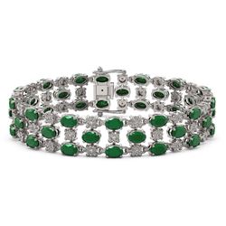 17.74 ctw Emerald & Diamond Row Bracelet 10K White Gold