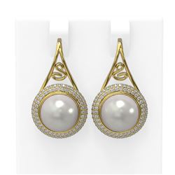 1.31 ctw Diamond & Pearl Earrings 18K Yellow Gold