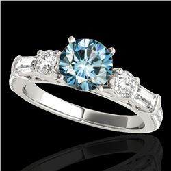 2.5 ctw SI Certified Fancy Blue Diamond Pave Solitaire Ring 10k White Gold