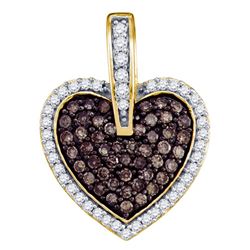 10kt Yellow Gold Womens Round Brown Diamond Heart Pendant 1/2 Cttw