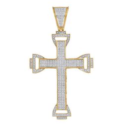 10kt Yellow Gold Mens Round Diamond Capital Cross Charm Pendant 1.00 Cttw