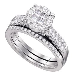 14kt White Gold Womens Princess Diamond Bridal Wedding Engagement Ring Band Set 1.00 Cttw