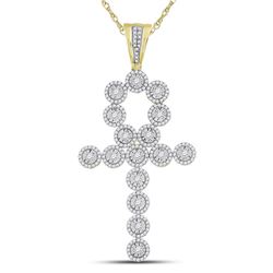 14kt Yellow Gold Mens Round Diamond Ankh Cross Charm Pendant 2-3/4 Cttw