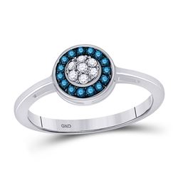 10kt White Gold Womens Round Blue Color Enhanced Diamond Cluster Ring 1/5 Cttw