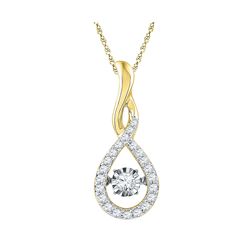 10kt Yellow Gold Womens Round Diamond Solitaire Moving Twinkle Teardrop Pendant 1/4 Cttw