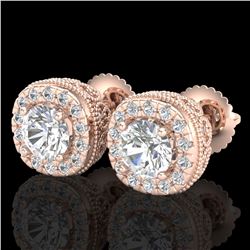 1.69 ctw VS/SI Diamond Solitaire Art Deco Stud Earrings 18k Rose Gold