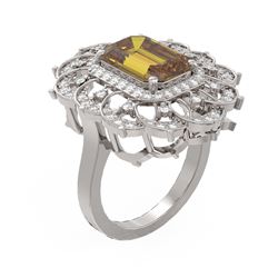 5.39 ctw Canary Citrine & Diamond Ring 18K White Gold