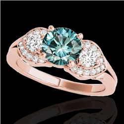 1.45 ctw SI Certified Fancy Blue Diamond 3 Stone Ring 10k Rose Gold