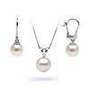 Image 2 : White Akoya Pearl Solitaire Pendant and Dangle Earring Set