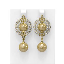 5 ctw Diamond & Pearl Earrings 18K Yellow Gold