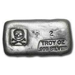 2 oz Hand Poured Silver Bar - PG & G (Skull & Bones)