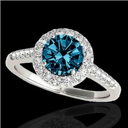 1.5 ctw SI Certified Fancy Blue Diamond Solitaire Halo Ring 10k White Gold