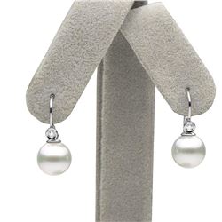 White South Sea Pearl and Diamond Shepherd Hook Earrings