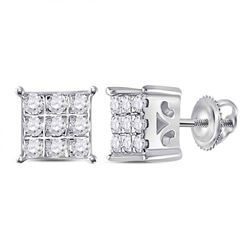 10kt White Gold Womens Round Diamond Square Cluster Earrings 1/6 Cttw