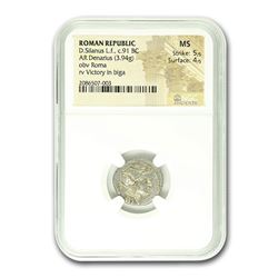 Roman Republic Silver AR Denarius D. Silanus/Roma (91 BC) MS NGC