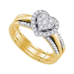 10kt Yellow Gold Womens Diamond Heart Bridal Wedding Engagement Ring Band Set 1/2 Cttw