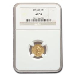 1855-O $1 Indian Head Gold AU-55 NGC