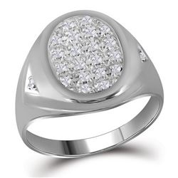 10kt White Gold Mens Round Diamond Oval Cluster Ring 1/4 Cttw